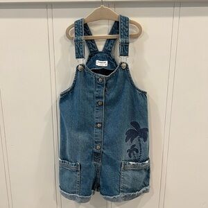Mayoral Denim Short Overalls in Blue with Palm Print